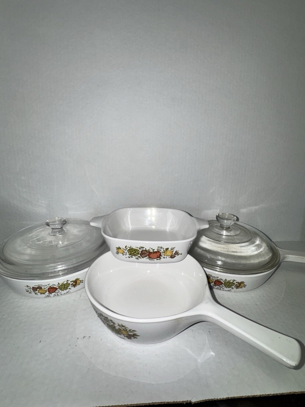 Vintage Corning Ware Spice of Life Lot 6 Pc Skillets Petite Casserole 2 Lids